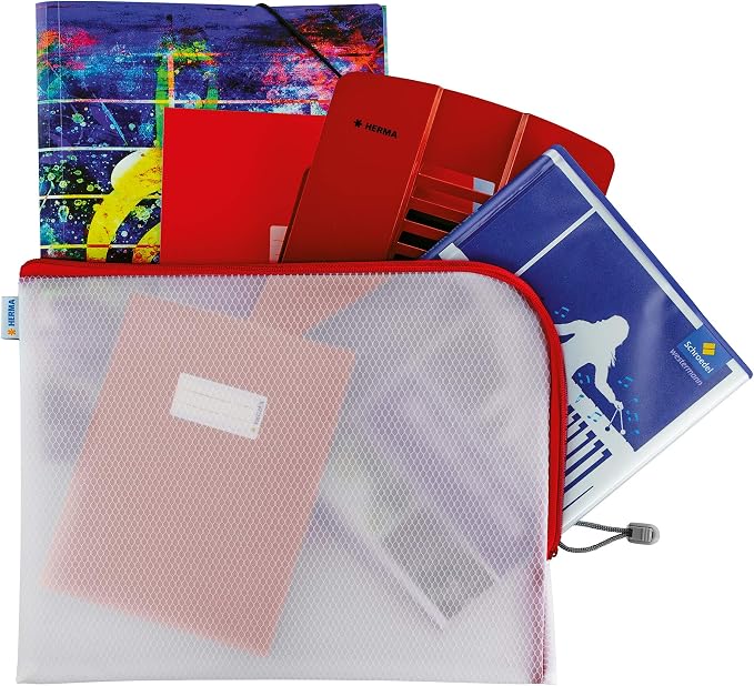 HERMA Red A4 Mesh Zipper Pouch, 36 x 28 cm, Universal Bag, File Folder, 100% Recycled, EVA Plastic, Straight Cut, End Position, Many Sheets, Clear Storage Wallet - Image 2