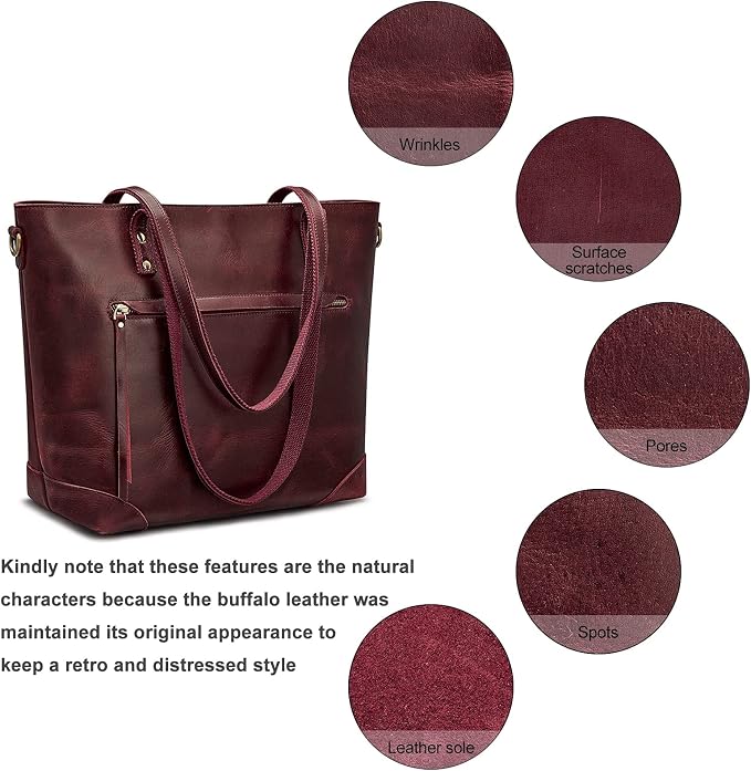S-ZONE Vintage Genuine Leather Shoulder Bag Work Totes for Women Large | Top Grain Leather, Purse Handbag, Fits Laptop Documents, Luggage Sleeve, Multi Pockets, Work Travel Everyday - Image 8