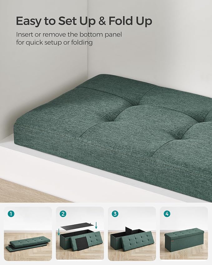 SONGMICS 43.3 Inches Folding Storage Ottoman Bench, Load 660 lb | Ottoman Foot Rest, Storage Chest, for Living Room, Entryway, Forest Green and Ink Black, MINOTA Collection ULSF077C01 - Image 7