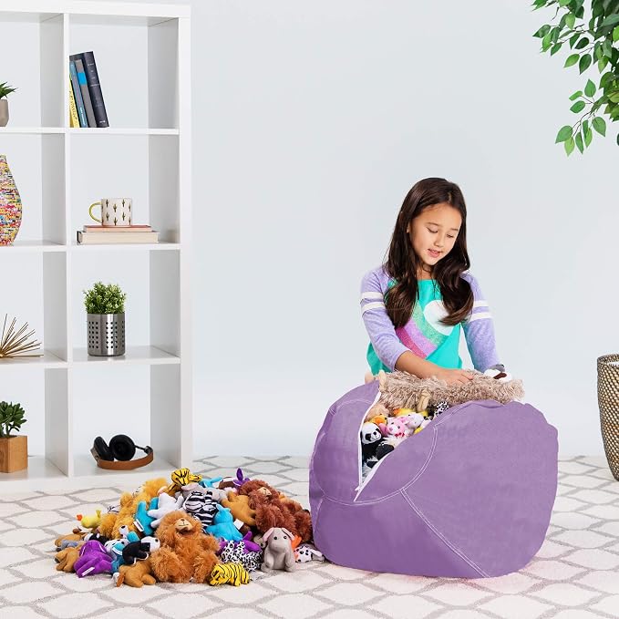 Posh Stuffable Kids Stuffed Animal Storage Bean Bag Chair Cover - Childrens Toy Organizer, Medium 27" - Heather Lavender - Image 6