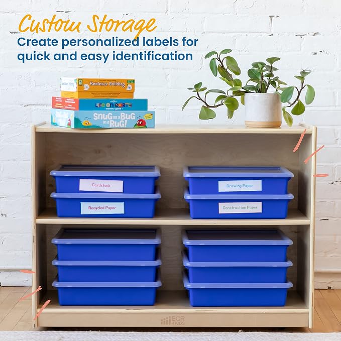 ECR4Kids Letter Size Plastic Tray Organizer with Lids, Small, Storage Bins, Blue, 10-Piece | Durable plastic, GREENGUARD Gold Certified, 2 gallon capacity, stackable/nestable, easy-lift lids, classroom & home use - Image 4