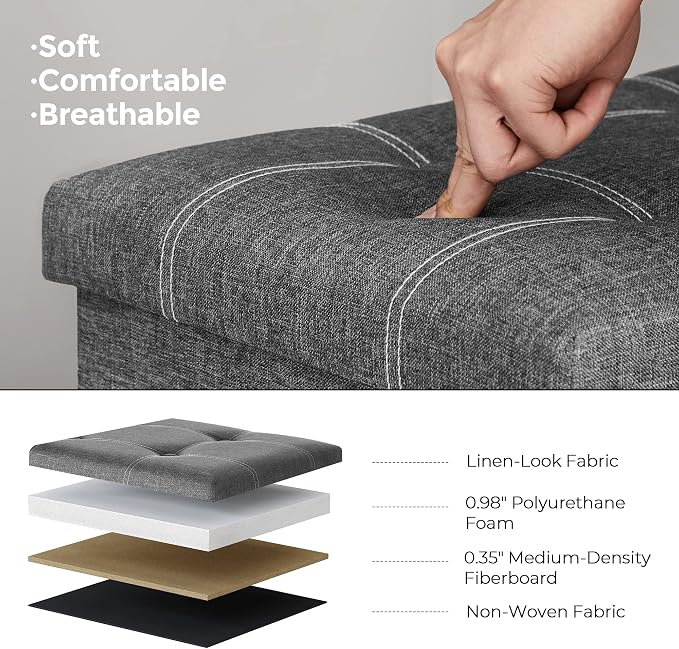 SONGMICS Mazie Collection - 30 Inches Ottoman Storage Bench, 21 Gal. Folding Chest with Breathable Linen-Look Fabric, Load up to 660 lb, for Entryway, Living Room, Bedroom, Dark Gray ULSF001G01 - Image 8