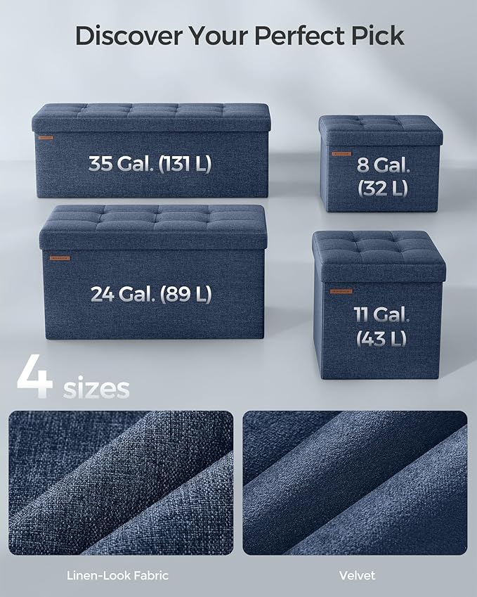 SONGMICS MAZIE Collection - 30 Inches Folding Storage Ottoman Bench, Ottoman Foot Rest, End of Bed Bench, Storage Chest, Load 660 lb, for Living Room, Bedroom, Entryway, Midnight Blue ULSF47IN - Image 6