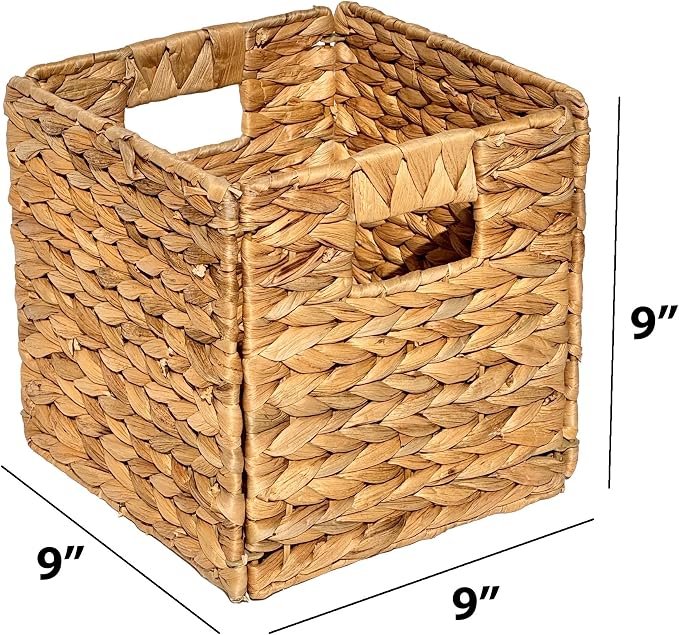 4 Decorative Hand-Woven Water Hyacinth Wicker Storage Basket, 9x9x9 - Image 8