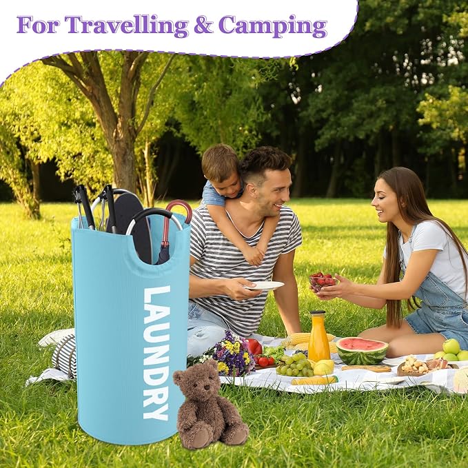 3PCS 95L Collapsible Laundry Basket, Oxford Hamper with Handle for Family | IHOMAGIC Freestanding Dirty Clothes Hamper, Laundry Bin, Storage Basket for Bedroom, Living Room, Pink+Blue+Purple - Image 9