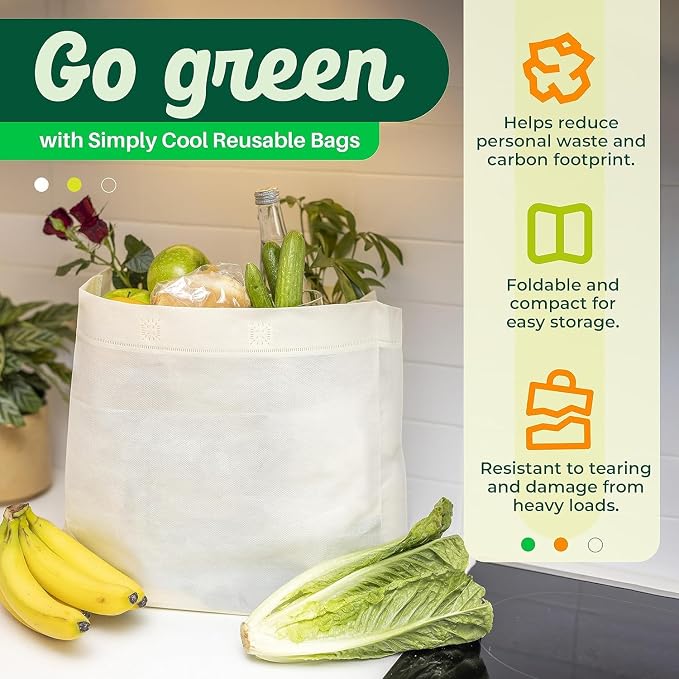 Simply Cool 400 Pack Reusable Grocery Bags, Medium Tote Bags Bulk, Cream | 12.6"x6.3"x11.8" Heavy Duty Non-woven Custom Shopping Bags with Handles, Foldable, Washable for Retail and Commercial use - Image 3