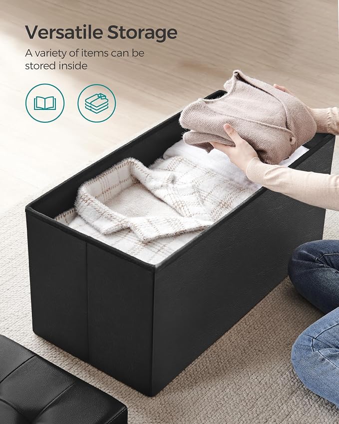 SONGMICS MAZIE Collection - 30 Inches Storage Ottoman Bench with Flipping Lid, Storage Chest Footstool, Load 660 lb, for Entryway, Living Room, Bedroom, Synthetic Leather, Black ULSF45BK - Image 6