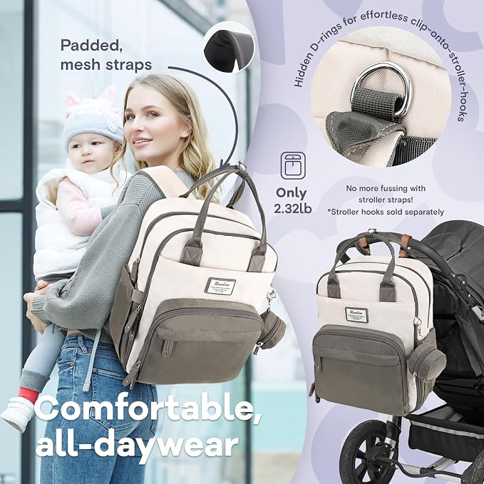 RUVALINO Baby Diaper Bag Backpack with Changing Pad, Baby Shower Gifts | Baby Essentials, Waterproof Travel Baby Bags for Mom Dad Girl Boy, Insulated Bottle Holders, Pacifier Case, Large Capacity - Image 7
