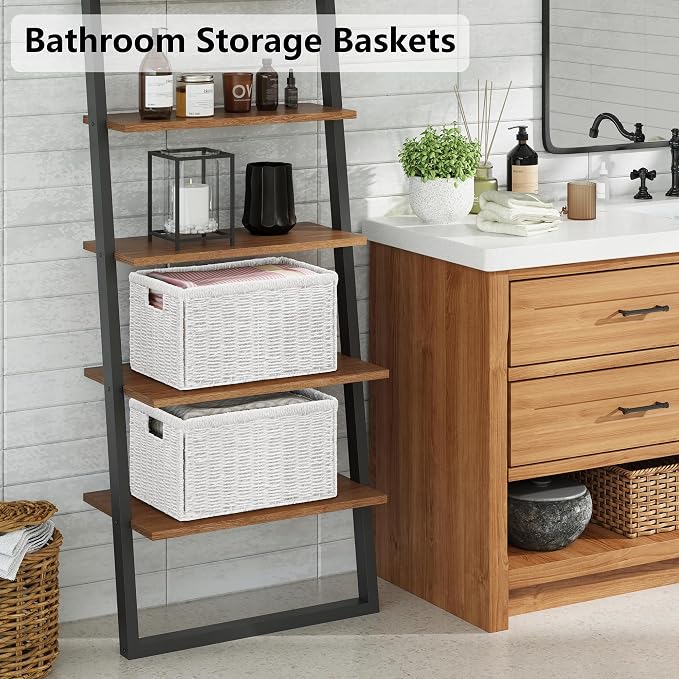 2 Packs Large Wicker Storage Basket, Closet Storage Baskets Bins for Shelves, Decorative Collapsible Baskets for Organizing Clothes Toy Nursery Bathroom Organizers and Storage, White - Image 5