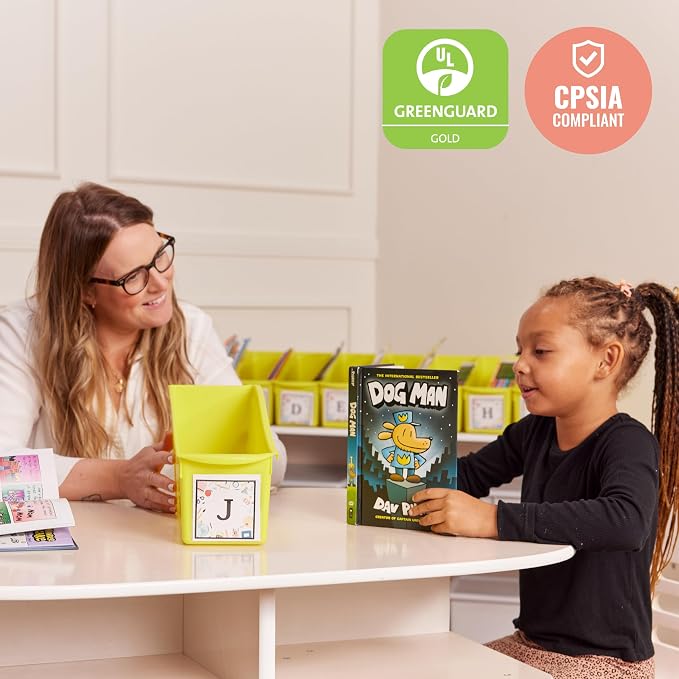 ECR4Kids Linking Plastic Storage Book Bin, Multipurpose Organization, Neon Yellow, 10-Piece | Durable plastic with built-in handles, interlocking, nestable, ideal for books, magazines, and files in a classroom or office - Image 6