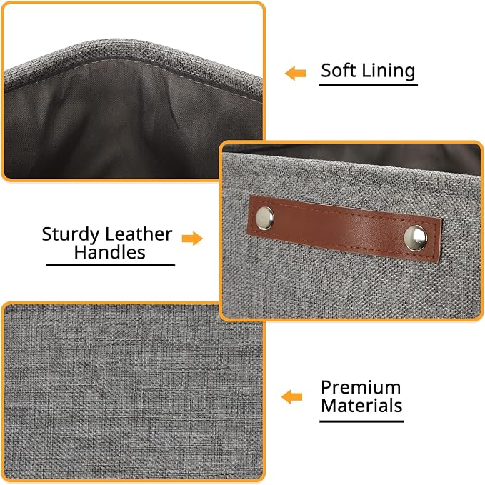 DULLEMELO 12 inch Cube Storage Bins, Large Collapsible Grey Storage Baskets for Square Cubes Organizing, Fabric Boxes Bins for Shelves Nursery Home Office Storage(4 Pack - 12" Grey) - Image 7