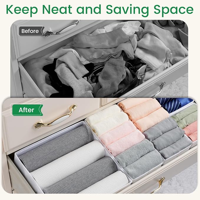 16 Pack Underwear Drawer Organizer, Drawer Organizer Clothes, Foldable Cloth Storage Box Closet Dresser Drawer Divider Organizer for Clothes, Scarves (White) - Image 2