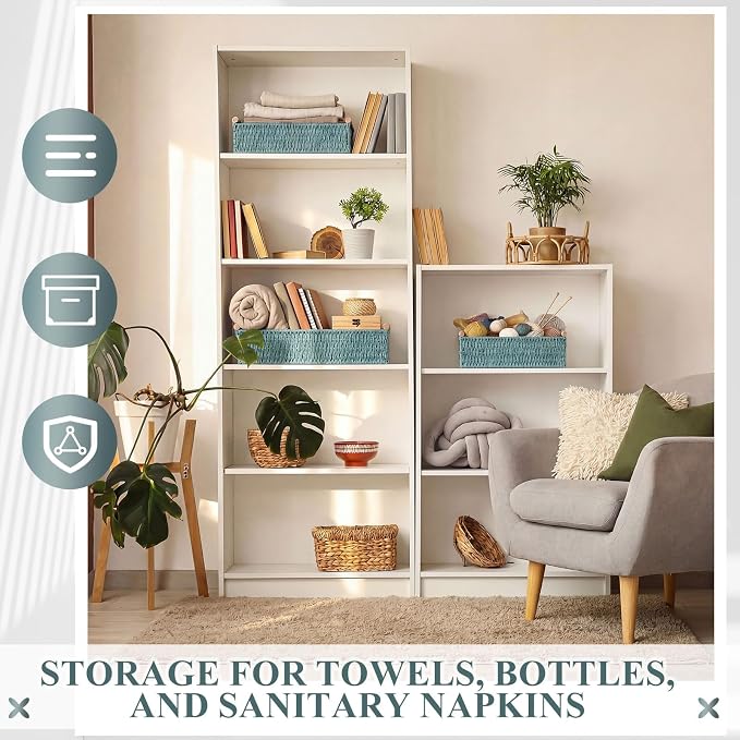 Boao 3 Pcs Boho Storage Wicker Baskets Handmade Woven Decorative Paper Rope Baskets for Organizing with Handle Countertop Toilet Paper Storage Container for Toilet Tank Top(Grey Blue,Rectangle) - Image 6