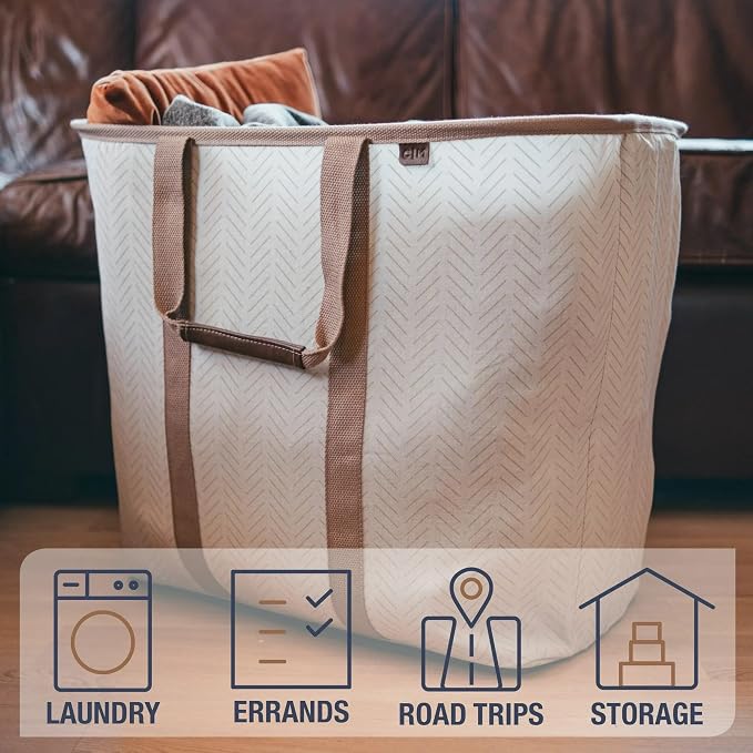 CleverMade Collapsible Fabric Laundry Hamper Premium, Mocha, 2 Pack | Upgrade Visible Laundry Storage | Refined Fabric and Vegan Leather Suit Open Rooms, While Structured Frame Carries 2 Loads - Image 4