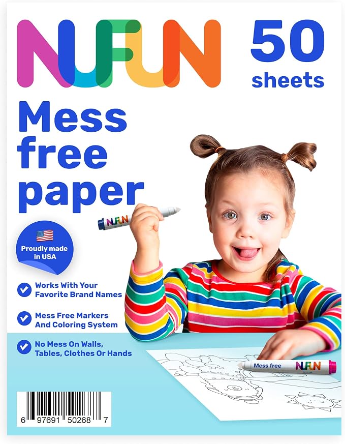 NuFun Activities Mess Free Paper for Kids 50 Blank Pages 8.5x11 | Mess-Free Coloring Formula, 50 Blank Pages, No Mess on Skin/Clothes, Gift for Kids by NufunActivitesDesignPrintIronEnjoy