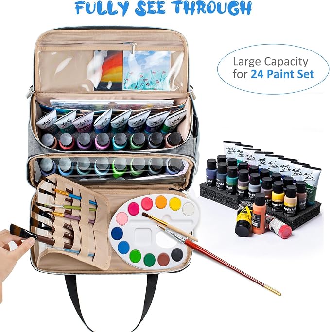 SFYBYHEART Acrylic Paint Storage, Craft Organizer, Art Supply Organizer, Art Tote Bags, Paints Brush Holder for Apple Barrel Acrylic Painting, Palette Board - Image 3