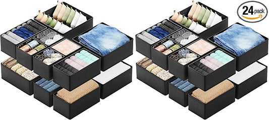 SpaceAid Drawer Organizer Clothes, 24 Pack Dresser Organizer Bins for Nursery, Closet Organization and Storage Dividers for Clothing, Baby Clothes, Underwears, Socks (Black) by SpaceAid