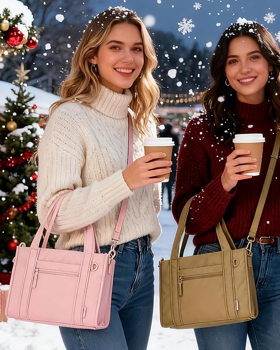 BAGSMART Boxy Tote Bag for Women, Crossbody Work Bag with Zipper | 3 Sizes Small Mini Tote Bag, Inner Tumbler Pocket Crush Bow Should Bag for Travel Work College - Image 3