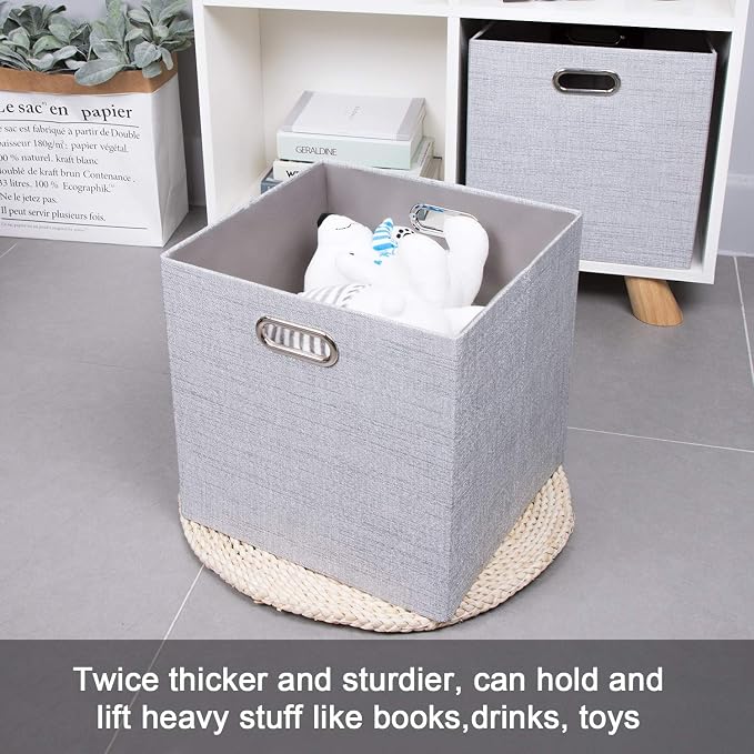 Thicker Fabric Storage Cubes 13 inch Collapsible Storage Bins for Organization, Cubby Storage Boxes for Organizing Shelf Cabinet Bookcase, 2pcs, Sliver Grey - Image 7
