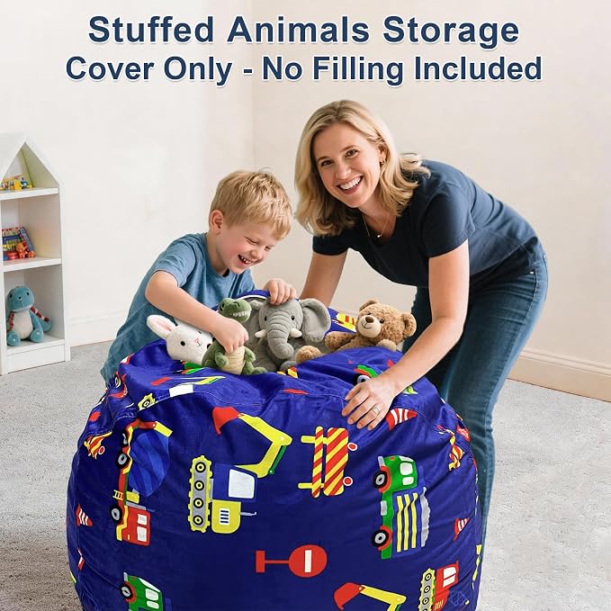 Lukeight Stuffed Animal Storage Bean Bag Chair Cover for Teens, Velvet Plush Toy Organizer Seat, Cover Only, No Filling Included, Long YKK Zipper, Side Pocket, XX-Large 36"D x 20"H - Image 4