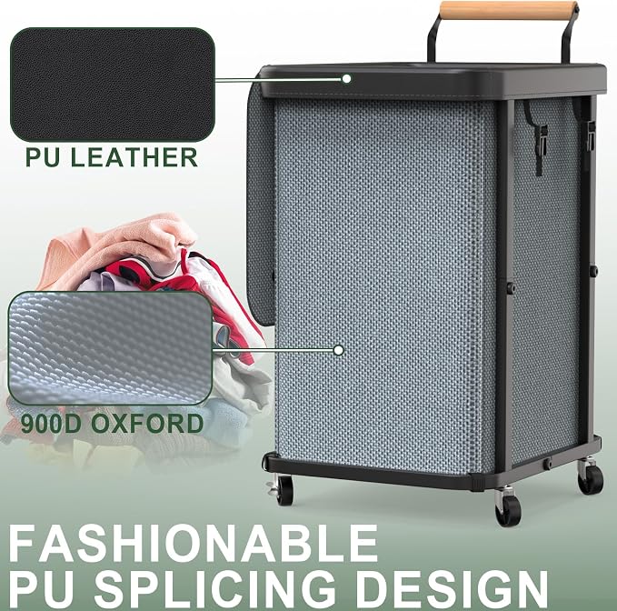 150L Laundry Basket with Wheels,Rolling Basket Hamper with Lid&Handle Gray | Laundry Organizer Storage Cart with Heavy Duty Sturdy Metal Frame for Home, Hotel, Laundry Room - Image 4