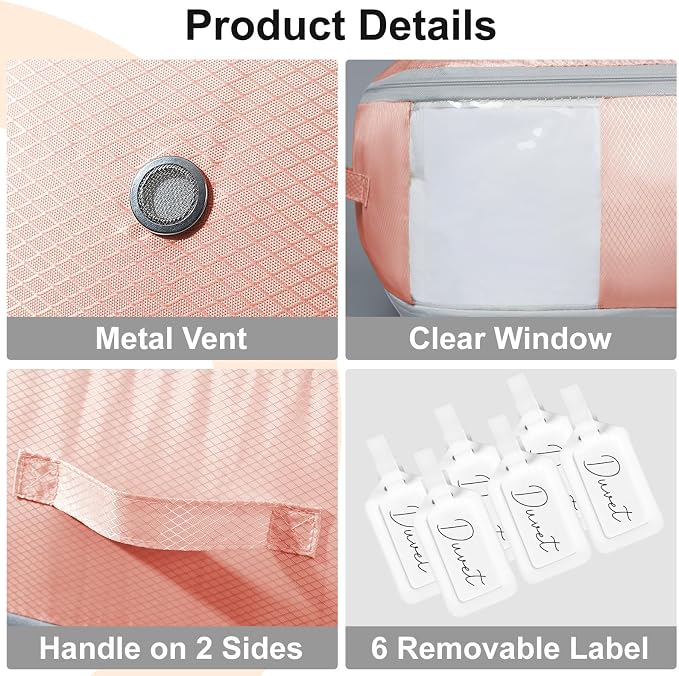 DIMJ Comforter Storage Bag - 110L Ultra Space Saving Self Compression Organize 6 Pack for Duvet, Pillow, Bedding, Blanket Storage Organizer Nylon Compression Bags - Image 6