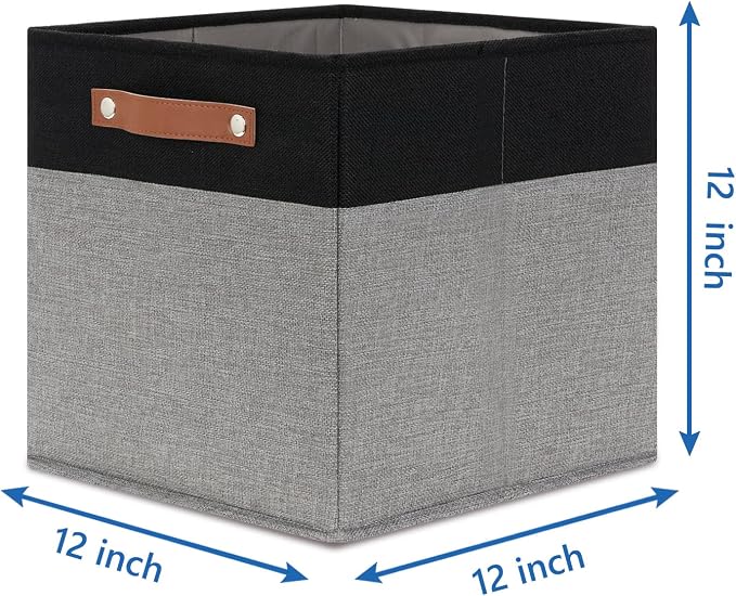 Temary Fabric Cube Storage Bins 12 Inch Decorative Storage Cubes Baskets 4 Pack Foldable Cube Storage Bins for Closet, Shelves (Black&Grey) - Image 2