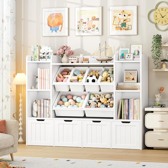 Toy Storage Organizer with Movable Drawer Toy Organizer for Kids | Large Toy Organizers and Storage with 6 Storage Cubbies, Kids Toy Storage and Toy Chest for Playroom and Kids Room, White by finetones
