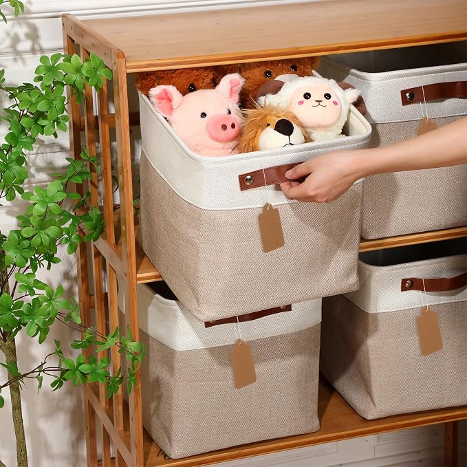 Uiifan 8 Pack Fabric Storage Basket Storage Bin with Handles Linen Decorative Containers Organization Bins for Shelves Closet Organizer Baskets for Toy Nursery - Image 5