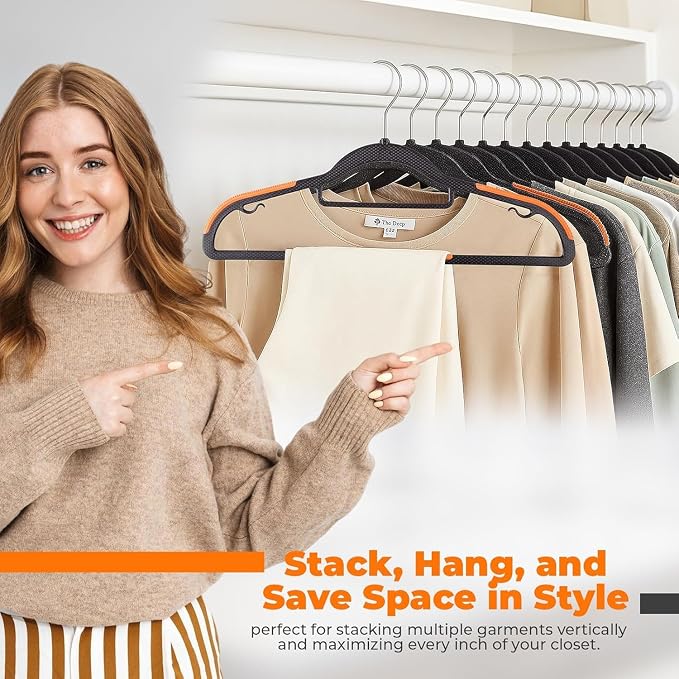Plastic Hangers 50 Pack, Cascading Slim Space Saving Clothing Hangers with 360° Rotating Hook, Non Slip Clothes Hangers for Sweater Shirt, Heavy Duty Coat Hanger with Inner Hook for Closet, Black - Image 6