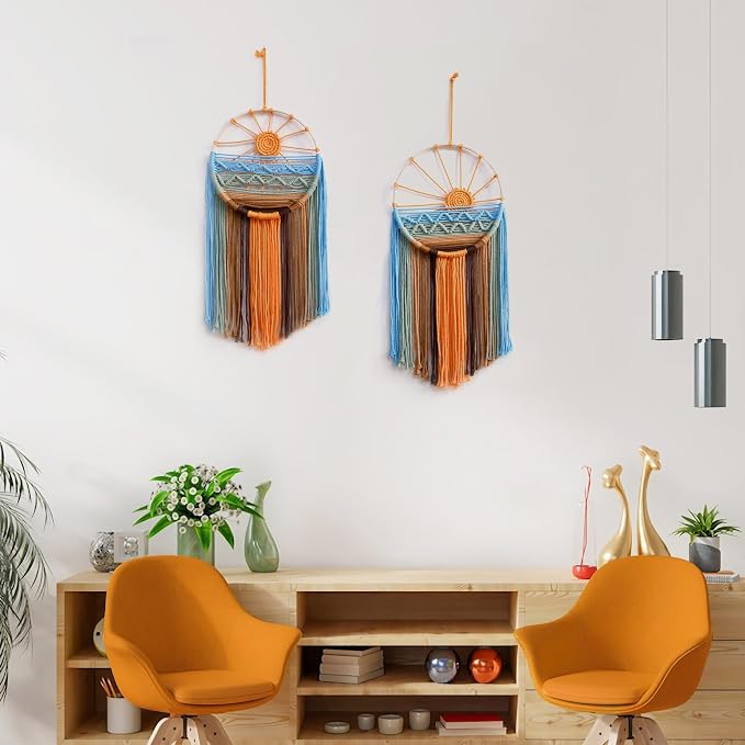 Artilady Macrame Hanging Tapestry Sun Wall Decor Set 2, Boho Dream Catcher | Large Tapestry, Handmade Woven, Farmhouse Rustic, Colorful Sun Wall Art Set, Bedroom Living Room Entryway Home Decor - Image 7