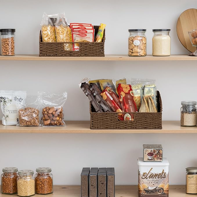 StorageWorks Pantry Baskets for Organizing, Brown Storage Baskets, 2-Pack | Paper Rope Wicker Storage Baskets for Shelves with Handles, Pantry Organizers and Storage, Shelf Baskets for Organizing - Image 5