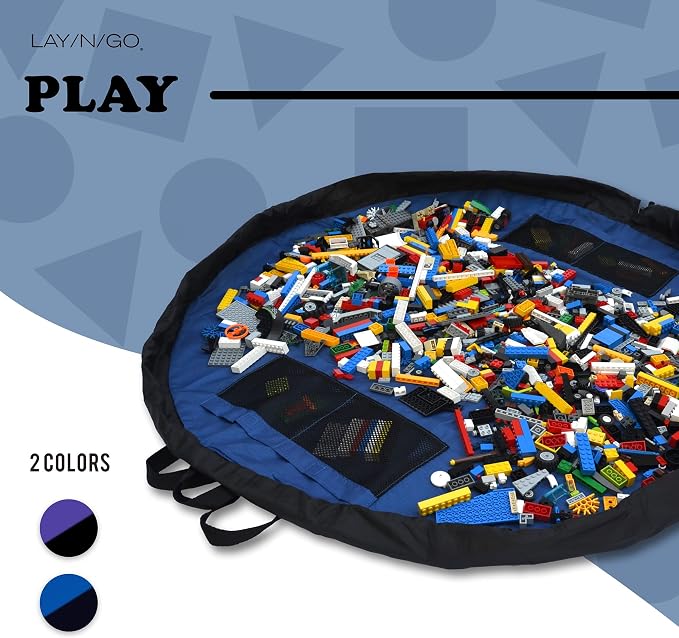 Lay-n-Go Layflat Portable Drawstring Cinch Storage Toy & Mini Figures Organizer & Play Mat, Mesh Pockets, Home & Travel, Kids & Toddlers Playdates, 2 Straps for Backpack, Durable, Machine Washable - Image 5