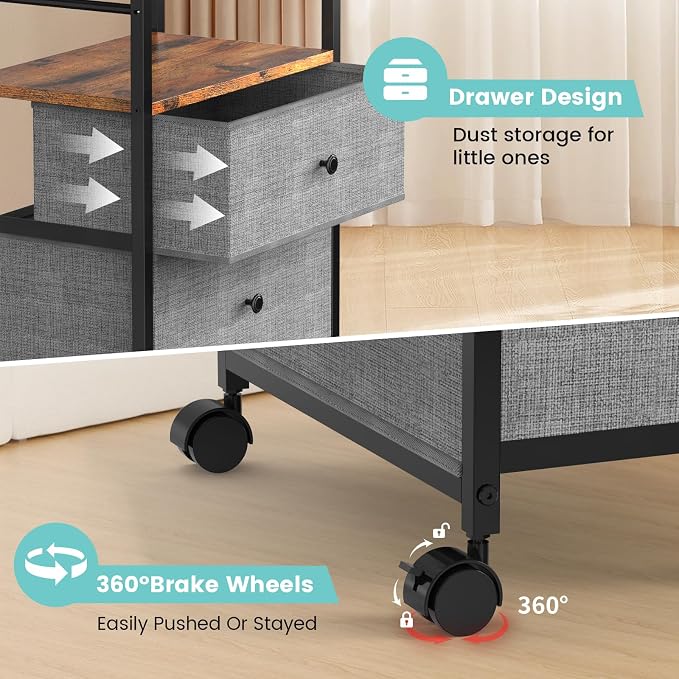 2IN1 Baby Diaper Caddy Organizer & 4-Tier Rolling Cart, Bedside Cart for Baby Essentials Nursery With Drawers, Metal Mobile Diaper Caddy Cart with Wheels, Storage Basket with Dividers for Baby Shower - Image 6