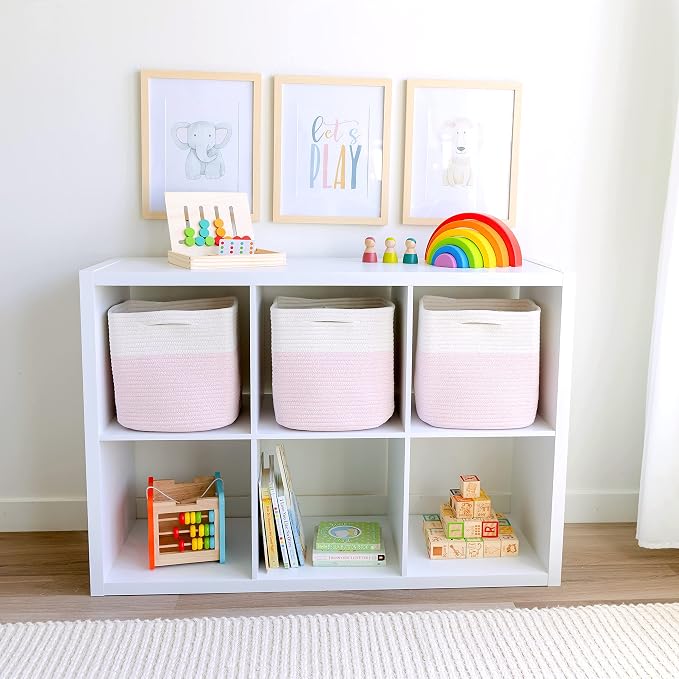 NaturalCozy Storage Cubes 11 Inch Cotton Rope Woven Baskets for Organizing, 3-Pack | Cube Storage Bin | Square Storage Baskets for Shelves Organizer, Classroom, Kids Toy Bins, Closet, Baby Nursery - Image 3