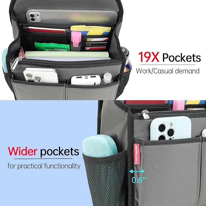 Large Premium Wider Rugged Backpack Organizer Insert for Men Women Work Travel -19 Pockets, Padded Nylon-Gray - Image 7