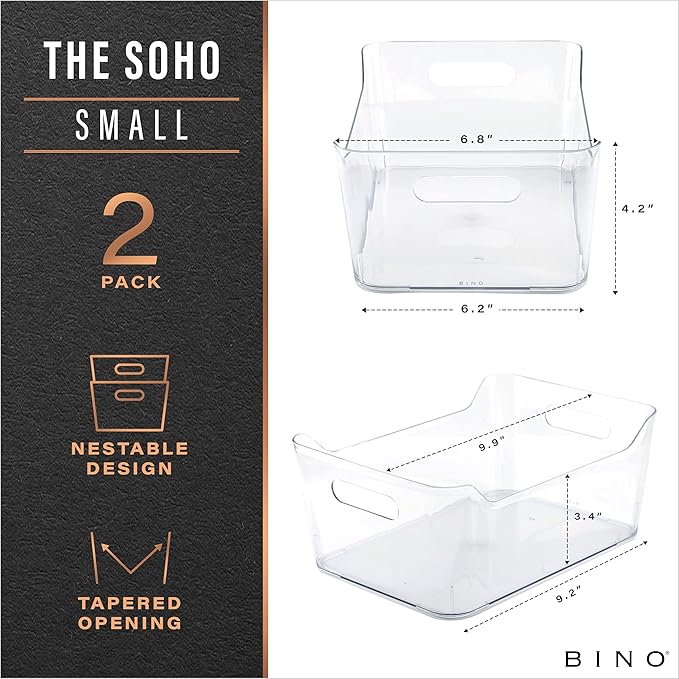 BINO | Plastic Storage Bins, Small - 12 Pack, Clear | THE SOHO COLLECTION | Pantry Organizers and Storage Containers Fridge Organizer Bins Kitchen Cabinet Organizer Medicine Cabinet Bin - Image 2