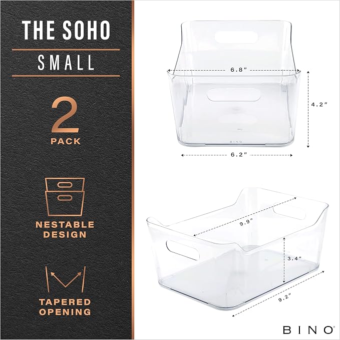 BINO | Plastic Storage Bins, Small - 6 Pack, Clear | THE SOHO COLLECTION | Pantry Organizers and Storage Containers Fridge Organizer Bins Kitchen Cabinet Organizer Medicine Cabinet Bin - Image 2
