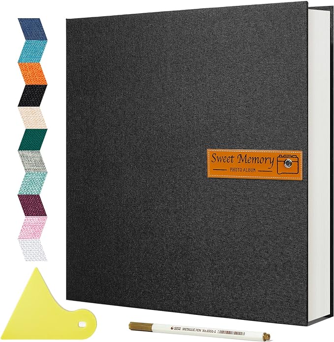 Spbapr Large Photo Album Self Adhesive Magnetic Scrapbook,DIY Scrapbook Album for 4x6 5x7 8x10 Picture,60 Pages Linen Cover Memory Book for Wedding Family Baby Pets, with Metallic Pen and Scraping by Spbapr