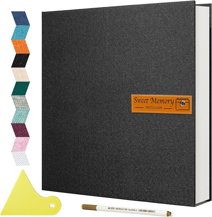 Spbapr Large Photo Album Self Adhesive Magnetic Scrapbook,DIY Scrapbook Album for 4x6 5x7 8x10 Picture,40 Pages Linen Cover Memory Book for Wedding Family Baby Pets, with Metallic Pen and Scraping by Spbapr