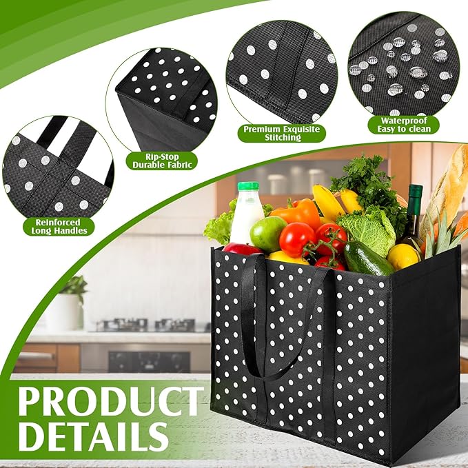 Hillban 30 Pack Large Reusable Shopping Bags Bulk | Heavy Duty Foldable Grocery Bags 16 x 13 x 10 Inch, Washable Portable Storage Totes with Reinforced Handles - Image 5