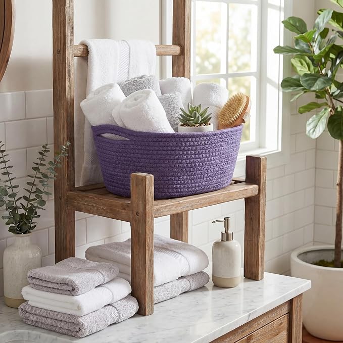 Sawysine 6 Pcs Storage Baskets Bulk for Organizing Cotton Rope Woven Basket with Handles for Gift Cloth Shelves Blanket Toys Living Room(Morandi) - Image 5