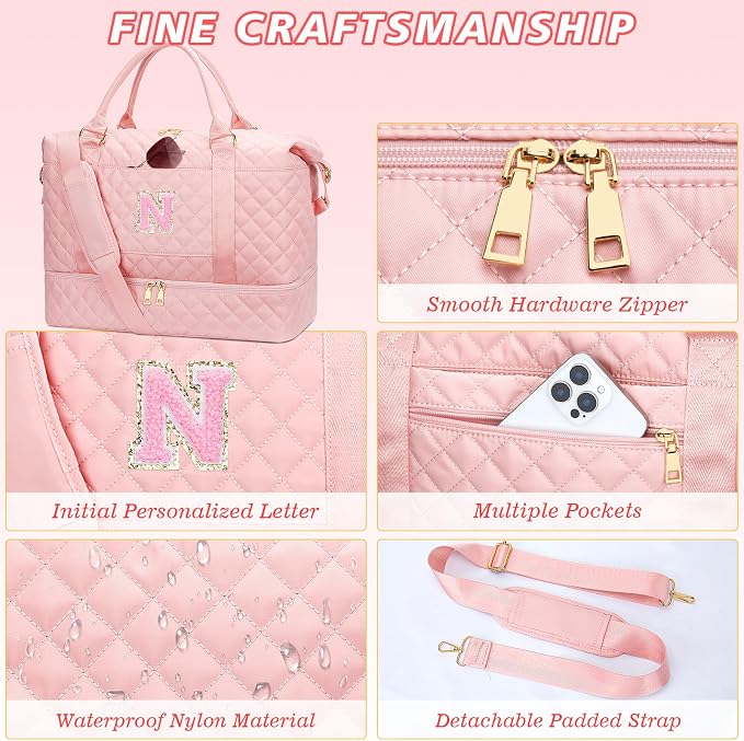 Gifts for Girls-Duffle Bag-Weekender Bags for Women(Pink,N) | Birthday Gifts for Girls-Overnight Bags with Toiletry Bag-Weekend Bags with Shoe Compartment - Image 6
