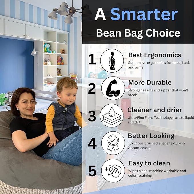Bean Bag Stuffed Animal Storage Chair Cover (No Filler) for Kids and Adults. Extra Large Bird's Nest Beanbag Memory Foam Soft Premium (Grey, 3 ft (Cover Only)) - Image 7