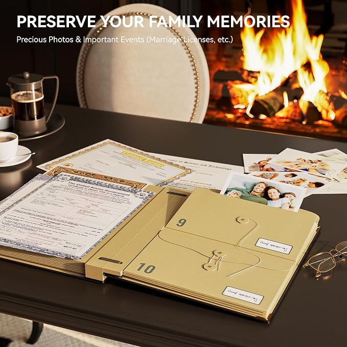 ABC life Important Document Organizer, Black | Spine-Free Design with Elastic Closure, for Important Papers, Passports, Birth Certificates, Passports, Photos and Letters - Image 8