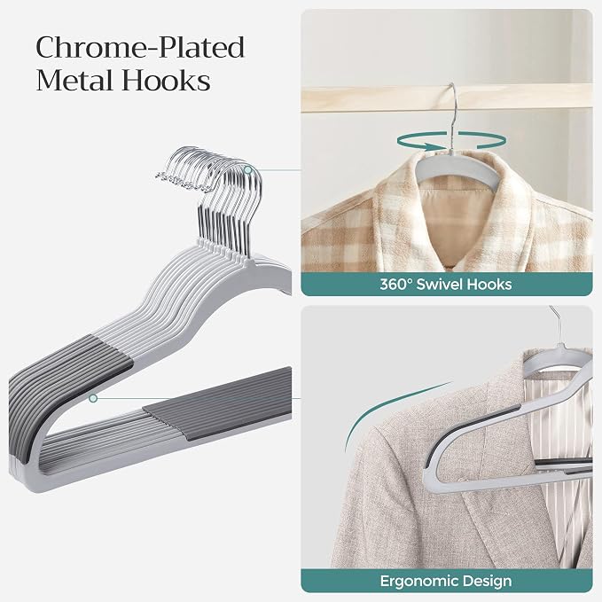 SONGMICS Clothes Hangers, Set of 100, Non-Slip, Space-Saving | Plastic Coat Hangers, Heavy Duty with 360-Degree Swivel Hook, Light Gray and Dark Gray, BREANNA Collection - Image 5