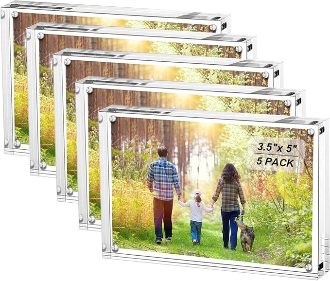 Boxalls 3.5x5 Inches Acrylic Picture Frames - 5 Pack, Clear Frameless 3.5x5 Photo Frames with Magnetic, Double Sided Transparent Desktop Frame(5 Pack) by BOXALLS