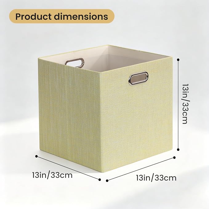 Posprica Storage Cubes, 13 x 13 x 13 Inches Fabric Bins with Double Handles，Cubes Basket Containers, For Shelf Cabinet Bookcase, Closet Organizers for Shelves, Foldable-Set of 4, Yellow/Beige mixed - Image 2