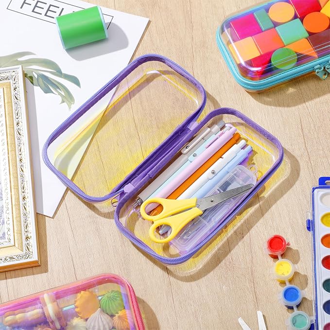 Sanwuta 6 Clear Hard Zipper Case,Holographic,7.48 X 3.94 X 2 Inch | Pencil Case Pouches ,Makeup Bag,Plastic Toiletry Diaper Bag ,Travel Toy Storage,Waterproof Organizer Bins - Image 6