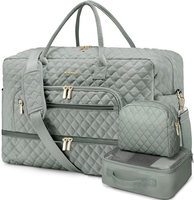 Large Women Travel Duffle Bag, Weekender Bags for Women with Shoe Compartment, Carry on Overnight Bag with Toiletry Bag, Gym Duffel Bag with Wet Pocket, Hospital Bags for Labor and Delivery 3 PCS Set by LUOCIP